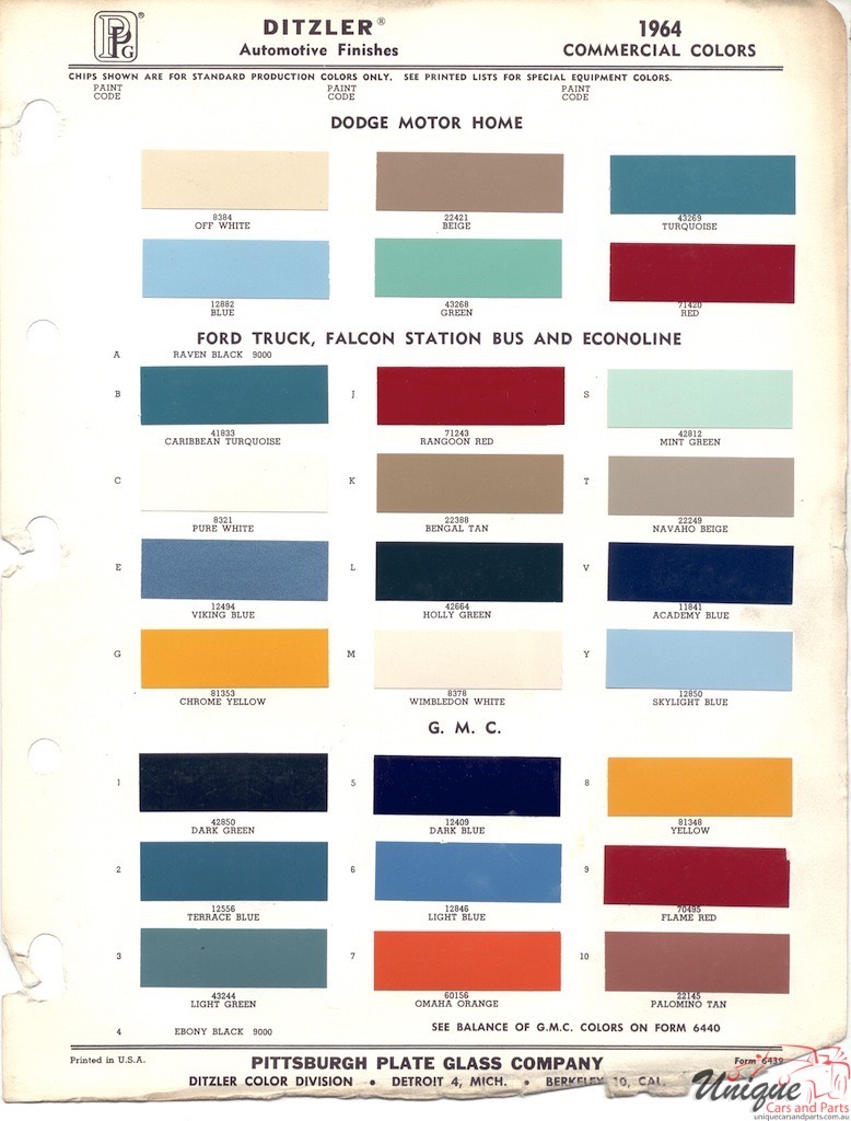 1964 GMC Paint Charts PPG 1